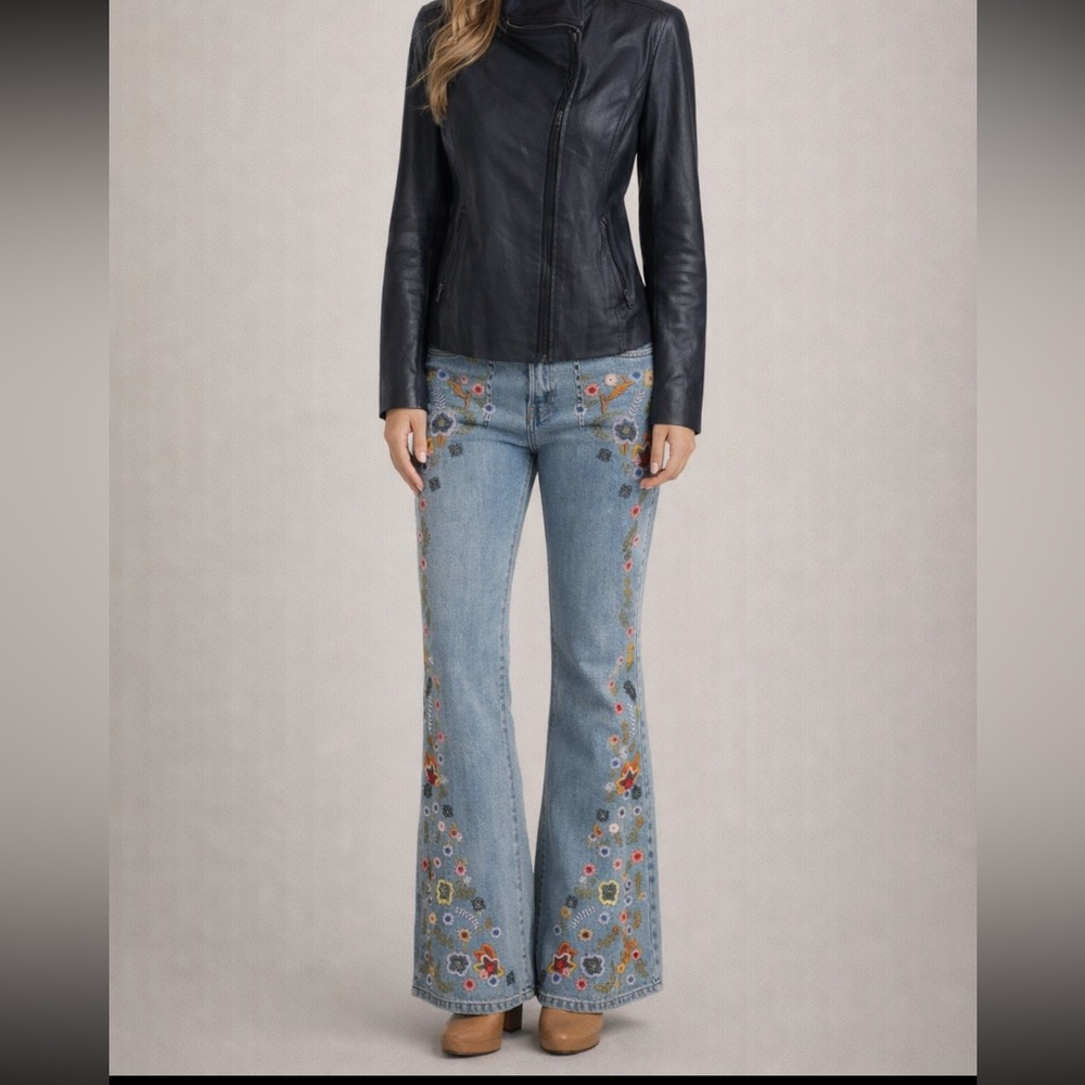 Floral Embroidered Wide Leg Jeans